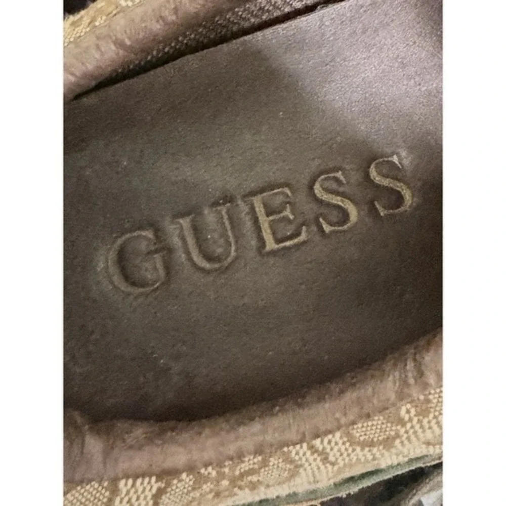 Guess by Marciano Sneakers Mens 8.5 Brown Green Croc Embossed Monogram Suede EUC